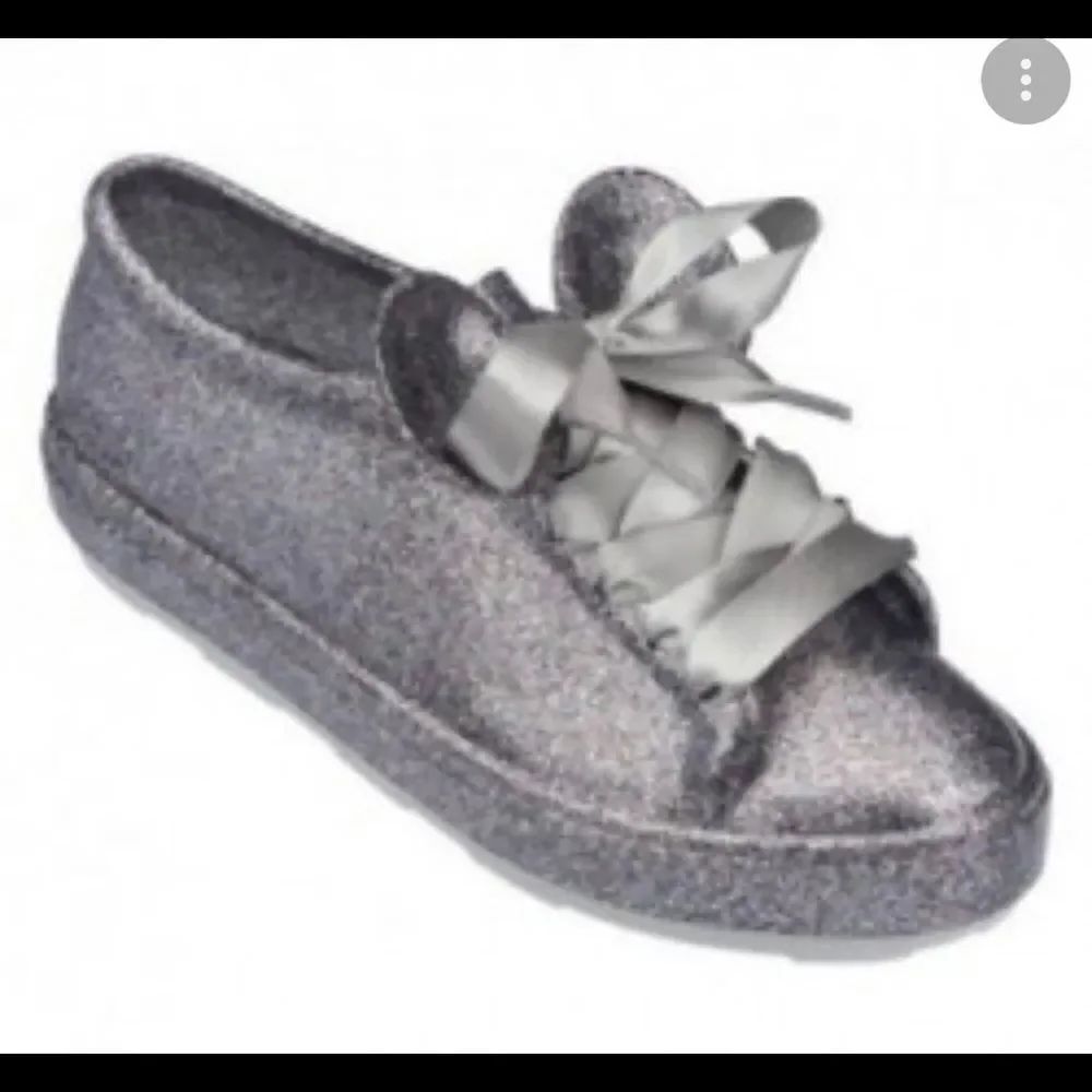 Melissa Silver Glitter Be Disney Mouse Ear Lace-Up Ribbon Sneakers 3